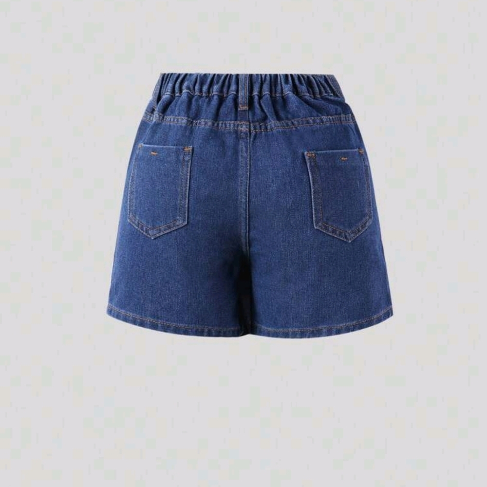 SHEIN Blue Jean Shorts with Floral Design - Picture 2 of 4